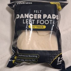 Wellness Felt Dancer Pads Left Foot 1/4″ Thick Adhesive Arch Support 12 Pads