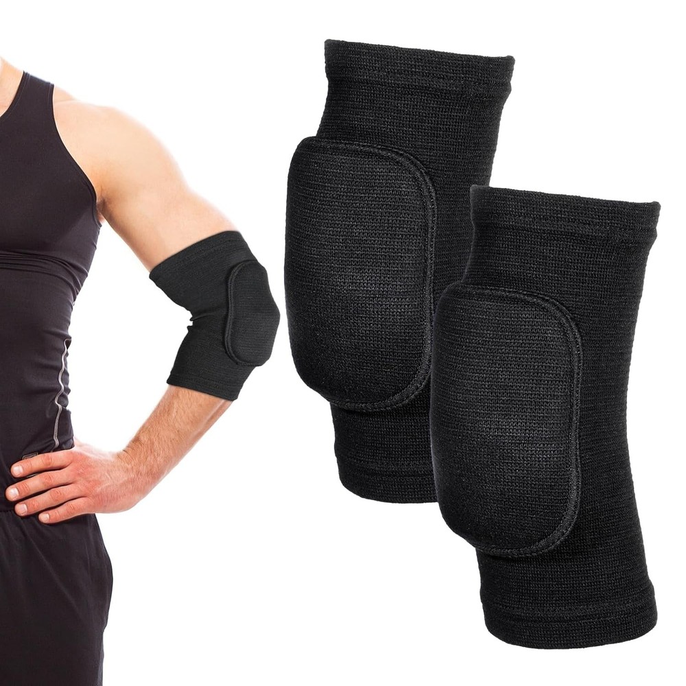 Black Tandem Volleyball Elbow Pads Soft Padded Arm Brace Support for Sports
