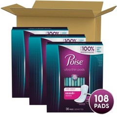 Ultra Thin Incontinence Pads for Women, Maximum Absorbency,108ct (3 Packs of 36)