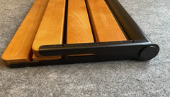 Folding Shower Seat Teak Wood Wall Mount – Black Stainless Steel – 18 inch