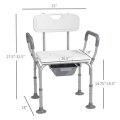3-in-1 Shower Chair with Back and Arms, Height Adjustable Bedside Commode