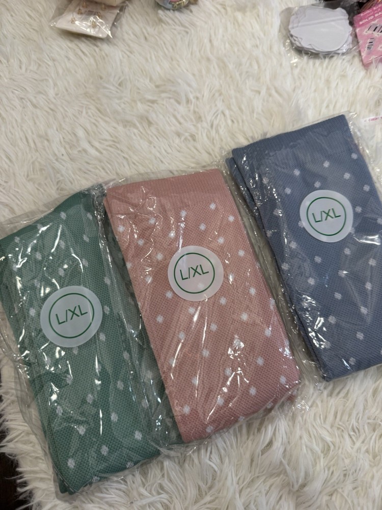 L/XL Compression Socks – 3 Pairs Polka Dots Blue Pink Sage