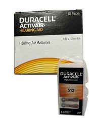 Duracell Hearing Aid Batteries Size 312 EXP 01 2029 Zinc Air 1.45 V 10 Packs