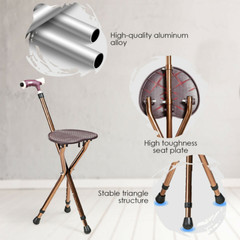 Lightweight Adjustable Foldable Cane Seat Aluminum Alloy Crutch Chair with Light