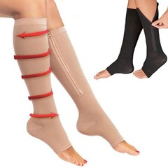 Nylon Zipper Compression Socks Support Graduated Stockings Mens Womens 20-30mmHg