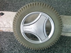 3.00-8 Gray Permobile Grey Tire on a Silver 3 Spoke Rim #5459