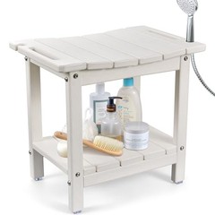 Shower Chair for Inside Shower, 18.5 Inch HDPE Waterproof Shower Stool, White
