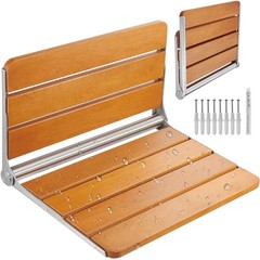 Teak Wall Mount Folding Shower Seat, Fold Up Bench – 500 lb Capacity