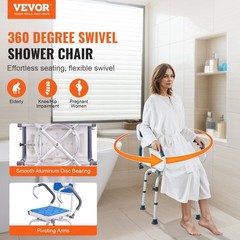 360° Swivel Shower Chair w/ Pivoting Arms, 400lb Support, Height Adjustable