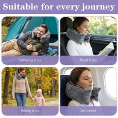Zelphvt Stuffable Travel Neck Pillow Adjustable Velvet Size Grey