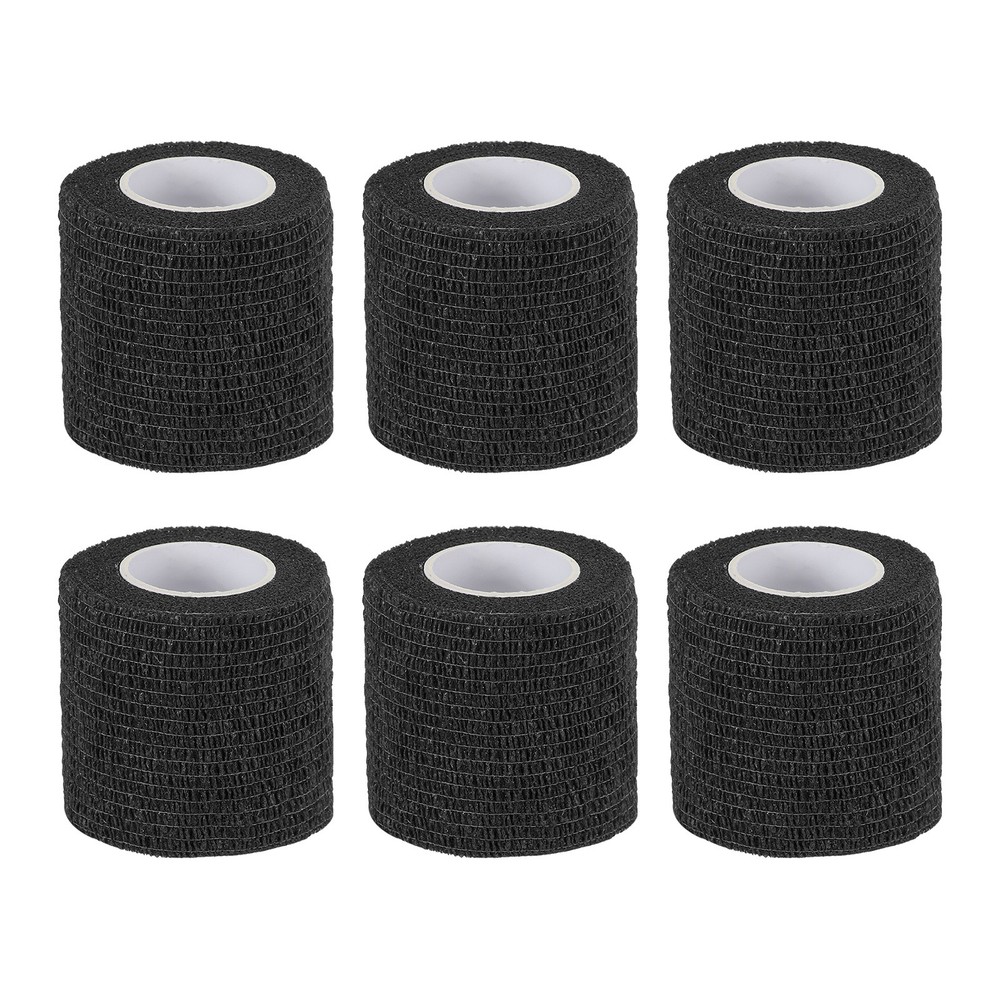 1″ x 177″ 6 Pcs Self Adhesive Bandage Wrap Elastic Self Tape, Black