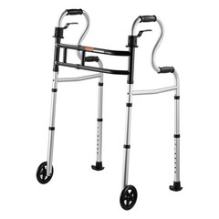 Folding Walker Stand Assist Adjustable Height Width Lightweight Walker 2 Wheels