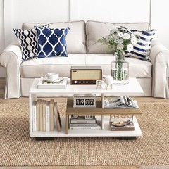 Giantex Modern Rectangular Accent Table L-Shaped Middle Shelf 3-Tier Cocktail