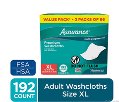 Assurance Premium XL Washcloths for Adults, Disposable & Pre-Moistened 192 Count