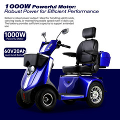 1000W Heavy Duty 4 Wheel Mobility Scooters for Seniors 40 Miles 500 lb Capacity