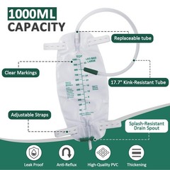 5 Pack 1000ml Leg Bag with 18″ Tubing, Adjustable Straps, Easy Drain, Anti-Re…