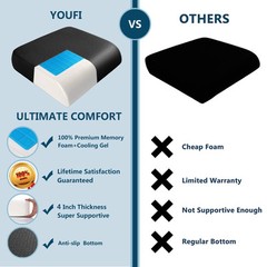 Extra Thick Large Seat Cushion -19 X 17.5 X 4 Inch Gel Memory Foam Cushion wi…
