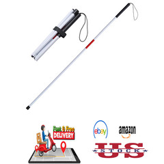Foldable White Cane with Red Reflective Strip 49 Inch Lightweight Walking Stick