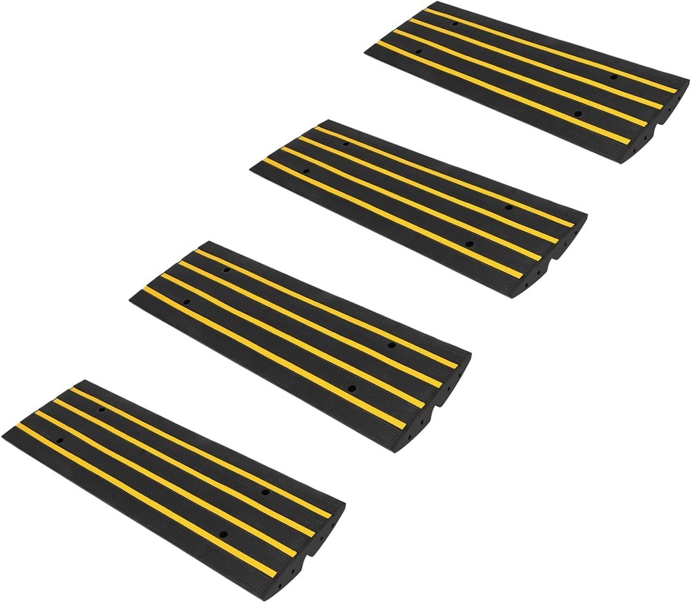 Set 4 2.4″ Rise Driveway Ramp 48″x16″x2.4″ Curb Rubber Threshold 55000 lbs Load