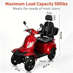 Heavy Duty 4-Wheel Mobility Scooter 1000W, 3-Speed, 700lbs Load Capacity, Red
