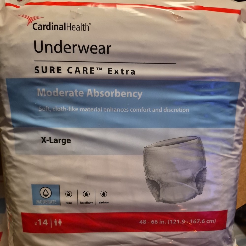 4 Packs CardinalDisposable Underwear X-Large 48-66 in 14 Ct Moderate Absorbency