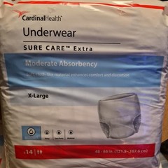 4 Packs CardinalDisposable Underwear X-Large 48-66 in 14 Ct Moderate Absorbency
