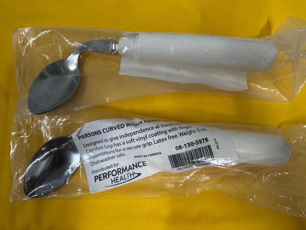 New Parsons ADL Comfort Grip Right Hand Curved Utensils 2 Teaspoons- Eating Aid