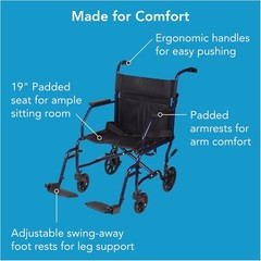 Portable 25 lbs Transport Wheelchair with Swing Away Footrests & Safety Belt