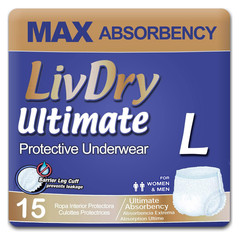 LivDry Ultimate Adult Protective Underwear Max Absorbent Large 15 Count