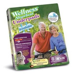 Wellness Absorbent Underpad 30×36″ Breathable Disp. 9500mL Capacity Non-Woven, 8