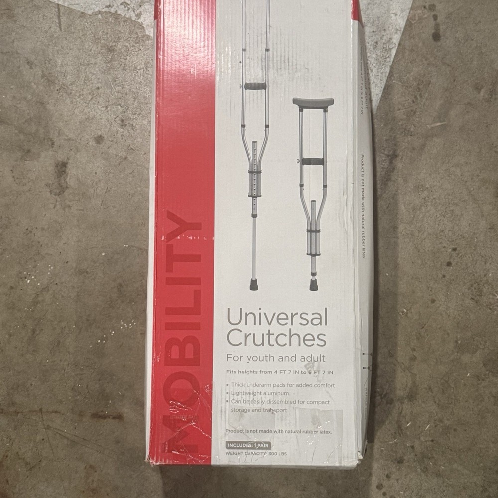 Adjustable Height Lightweight Aluminum Standard Crutches for Youth Adult Silver