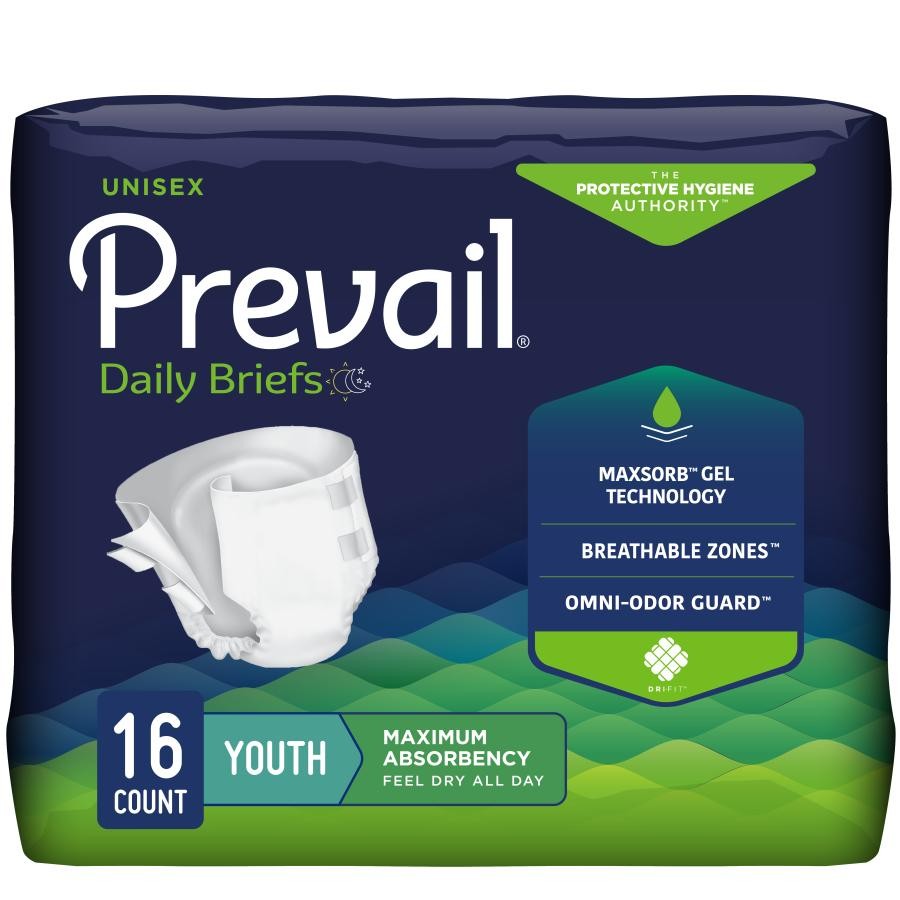 Prevail Brief Adult Unisex Youth X-Small 15-22″ Waist Disposable Heavy Absorb 16