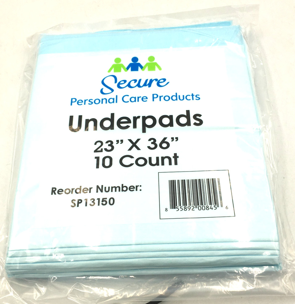 Secure Underpads 23×36 Lt Blue Disposable Bed Pads 10 Count Incontinence Chux