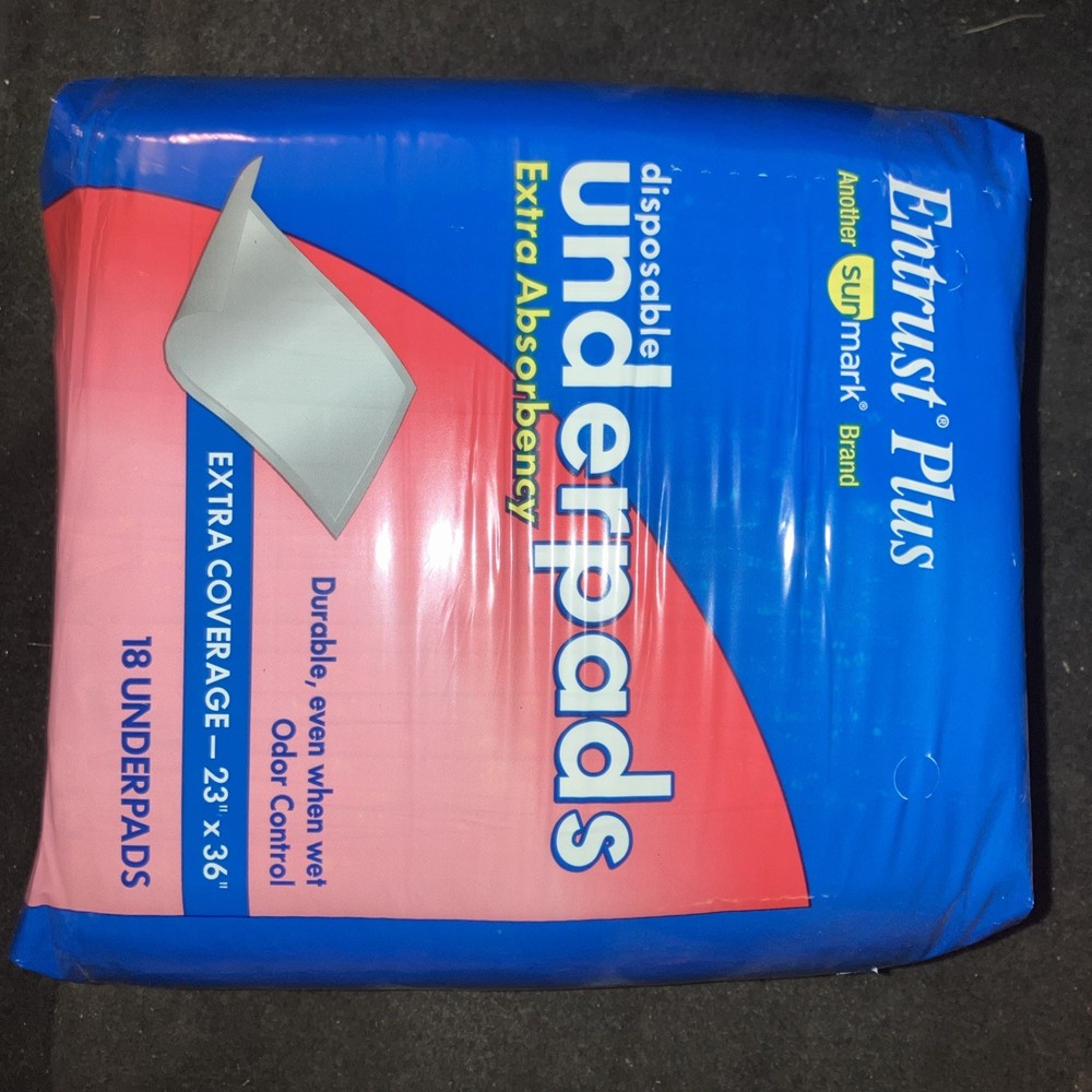 Entrust Plus Bladder disposable underpads extra Absorbency 18 Ct 23″x36″ Sunmark