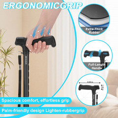 Tall Men’s Walking Cane, Foldable Adjustable Height, Over 5’9″ 42.52 Inch Black