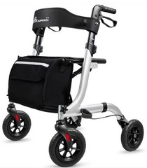Henmnii Lightweight All Terrain Rollator Walker w/ Seat & 8″ Wheels – Silver