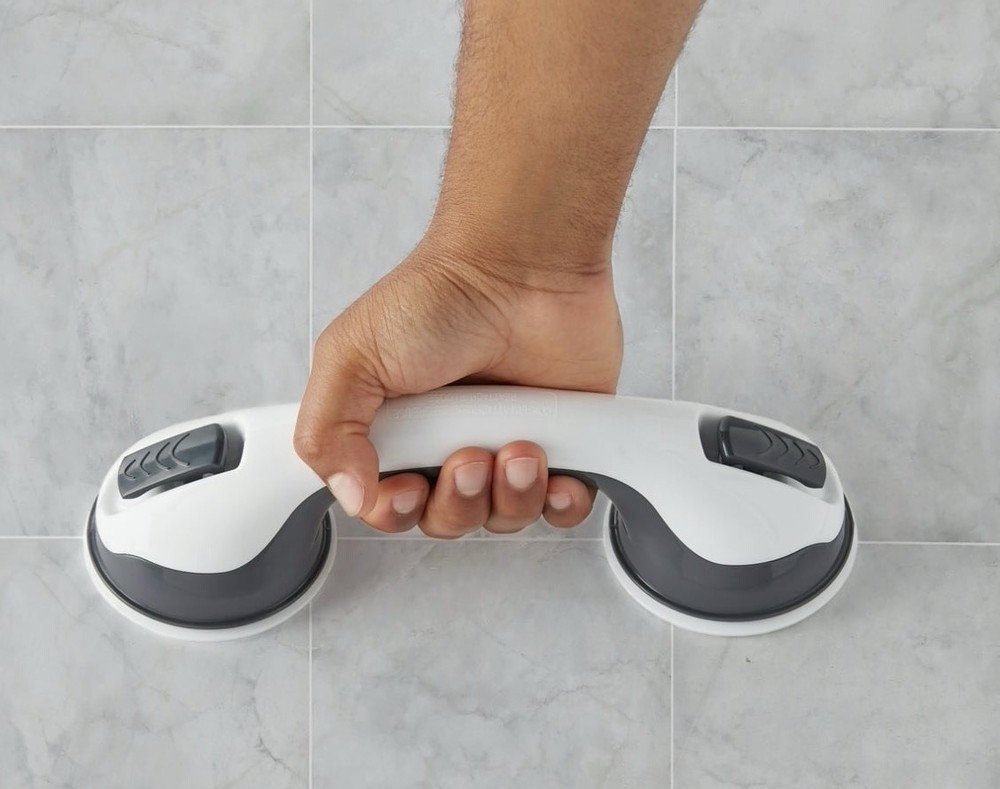 Suction Cup Grab Bar Handle Non-Slip Plastic/Rubber White/Gray 1 Handrail