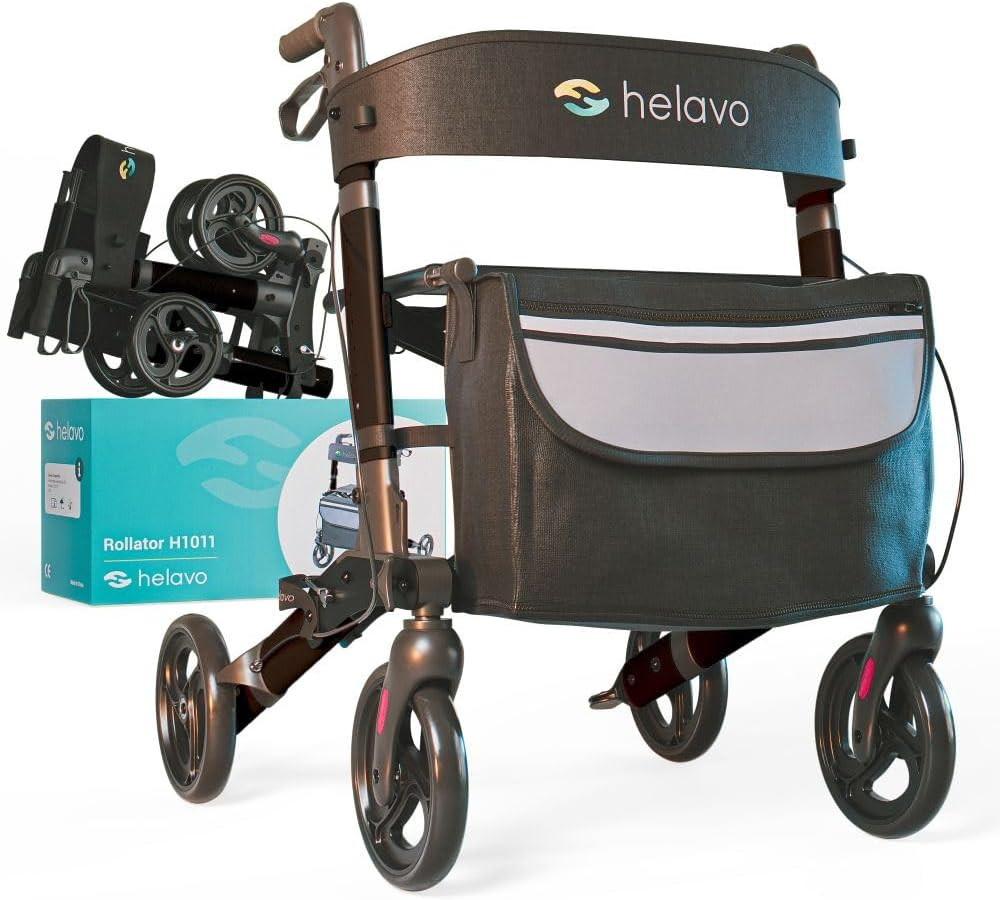 Lightweight Foldable Rollator with Seat & 360° Swivel Wheels for Seniors