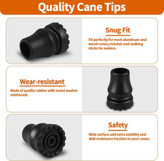 Cane Tips 3/4 Inch Heavy Duty Rubber Replacement Parts Non Slip Sturdy for Canes