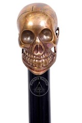 Vintage Victorian Style Walking Cane, Black Wood with Brass Skull Handle, Dec…