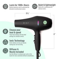Mint Professional Series Blackbird Infrared Ionic Hair Dryer Diffuser By Quiet