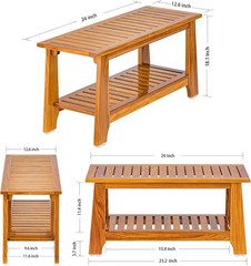 NNN24″ Commercial Teak Shower Bench – 8 Non-Slip Leveling Feet & 350lbs Capacity