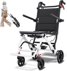 UU-ZHA Super Lightweight Transport Wheelchair Easy to Travel Locking Hand Brakes