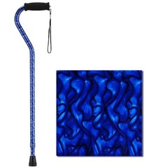 Lightweight Adjustable Walking Cane, Offset Handle, Carrying Strap, Blue Waves D