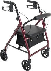 Junior Aluminum Rollator Walker 6in Wheels 250LB Capacity Burgundy Medical Aid