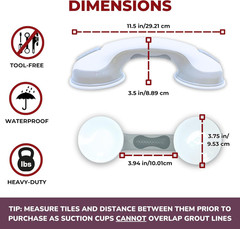 12 Inch Suction Cup Grab Bar Bathroom Safety Assist Handle For Tub Shower