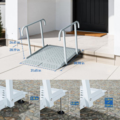 Portable Wheelchair Ramp with Handrails, Non-Slip Iron Handicap Ramp 440Lbs Load