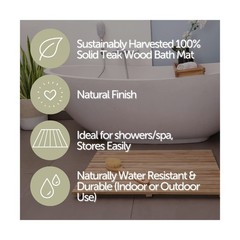 Nordic Style Premium Teak Shower + Bath Mat for Indoor + Outdoor Use | Non-Sl…