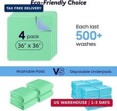 FYGRIP 4 Pack 36″ x 36″ Extra Heavy Absorbency Washable Underpads, Waterproof Qu