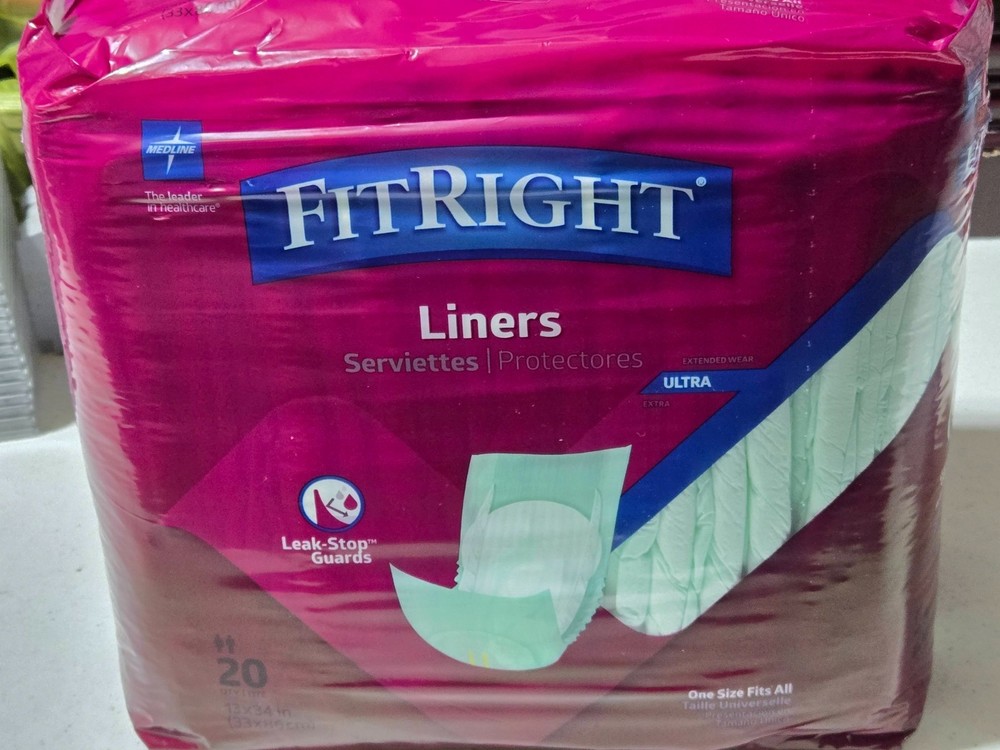 FitRight Ultra Adult Liners Incontinence Heavy 20 Ct ~ One Size Fits All